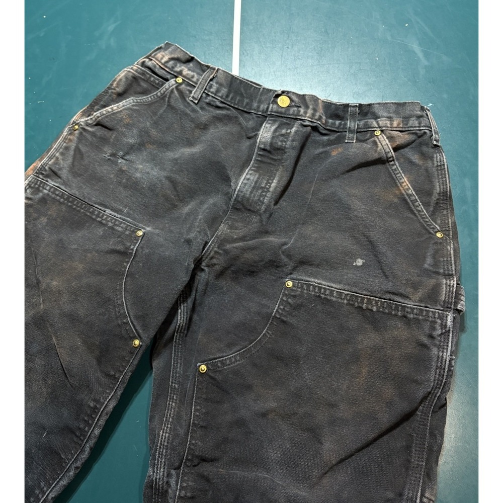 Vintage Carhartt Double Knee Pants Size 32x28 Faded Black BLK B01 Distressed USA - Picture 5 of 16